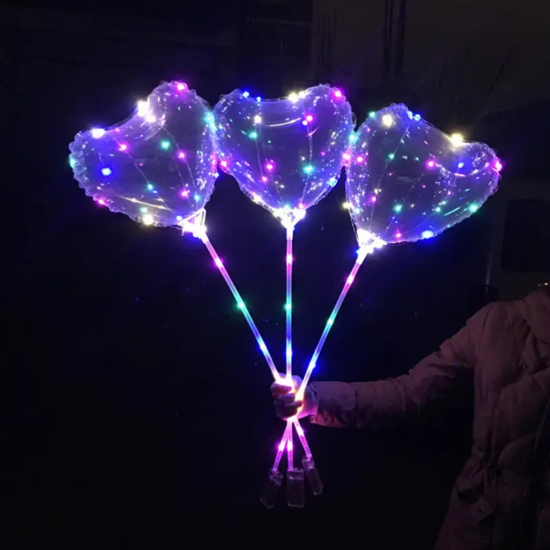 Decoraciones de fiesta con luz de colores, guirnalda LED en forma de corazón, globo, decoración de bordes, globos de burbujas