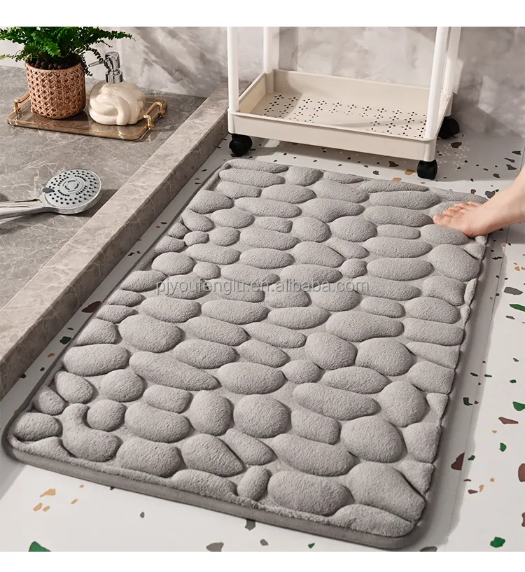 3D in ấn tần số cao nhanh chóng khô không trượt lập thể đá cuội san hô Fleece sandwich nóng chảy dính dưới Tắm Mat