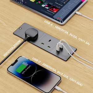 插座厂家批发嵌入式桌面电源线盒USB A + C手机耳机无线充电器电源条
