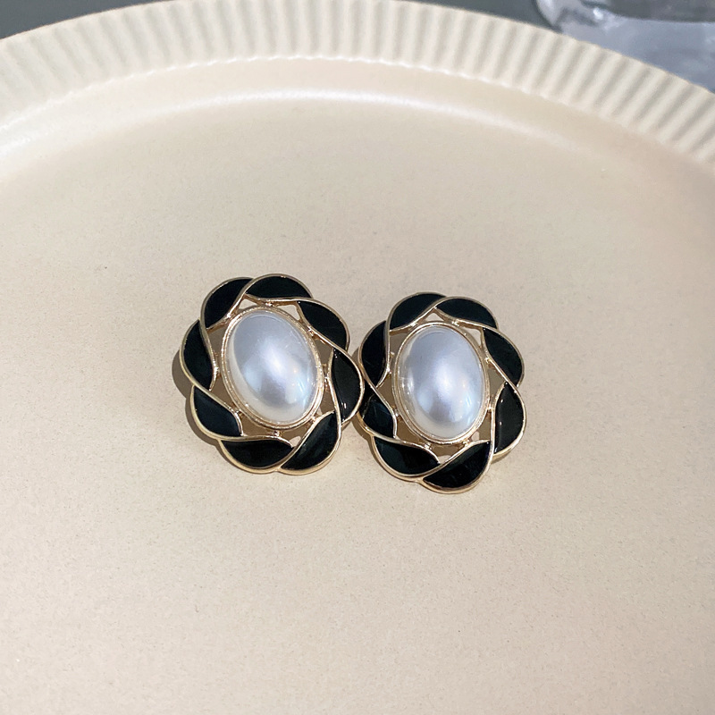 2 # Argent aiguille noir huile boucles d'oreilles