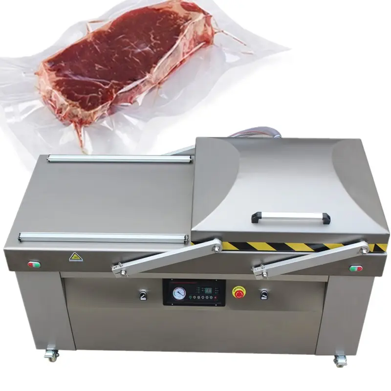 Maquina envasadora al vacio industrial doble sellado de alimentos de carne en china doble cámara de vacío máquina de embalaje de carne de pescado