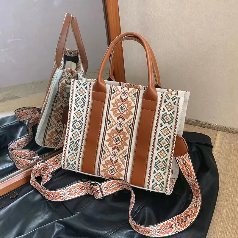 2024 Cotton printing women handbag lady purse Canvas Tote Bag Canvas With Leather Handles Plastic For Diy Large Canvas Tote Bag