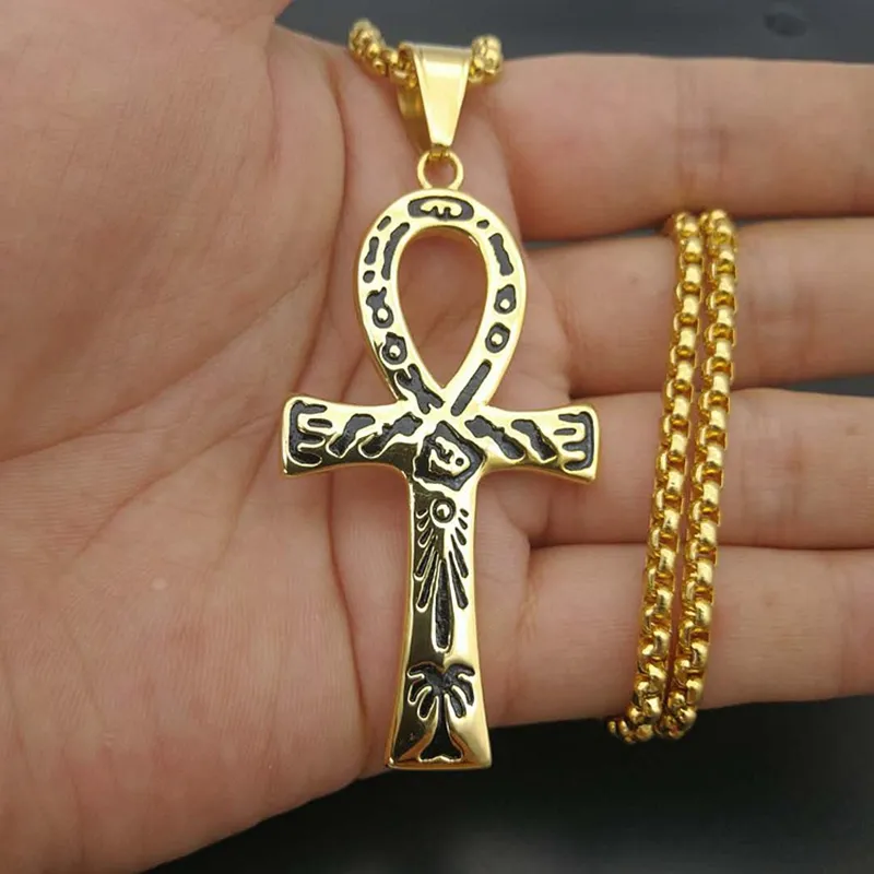 YK High quality wholesale Stainless Steel Key of Life Egyptian ankh pendant religious hip hop Jewelry necklace