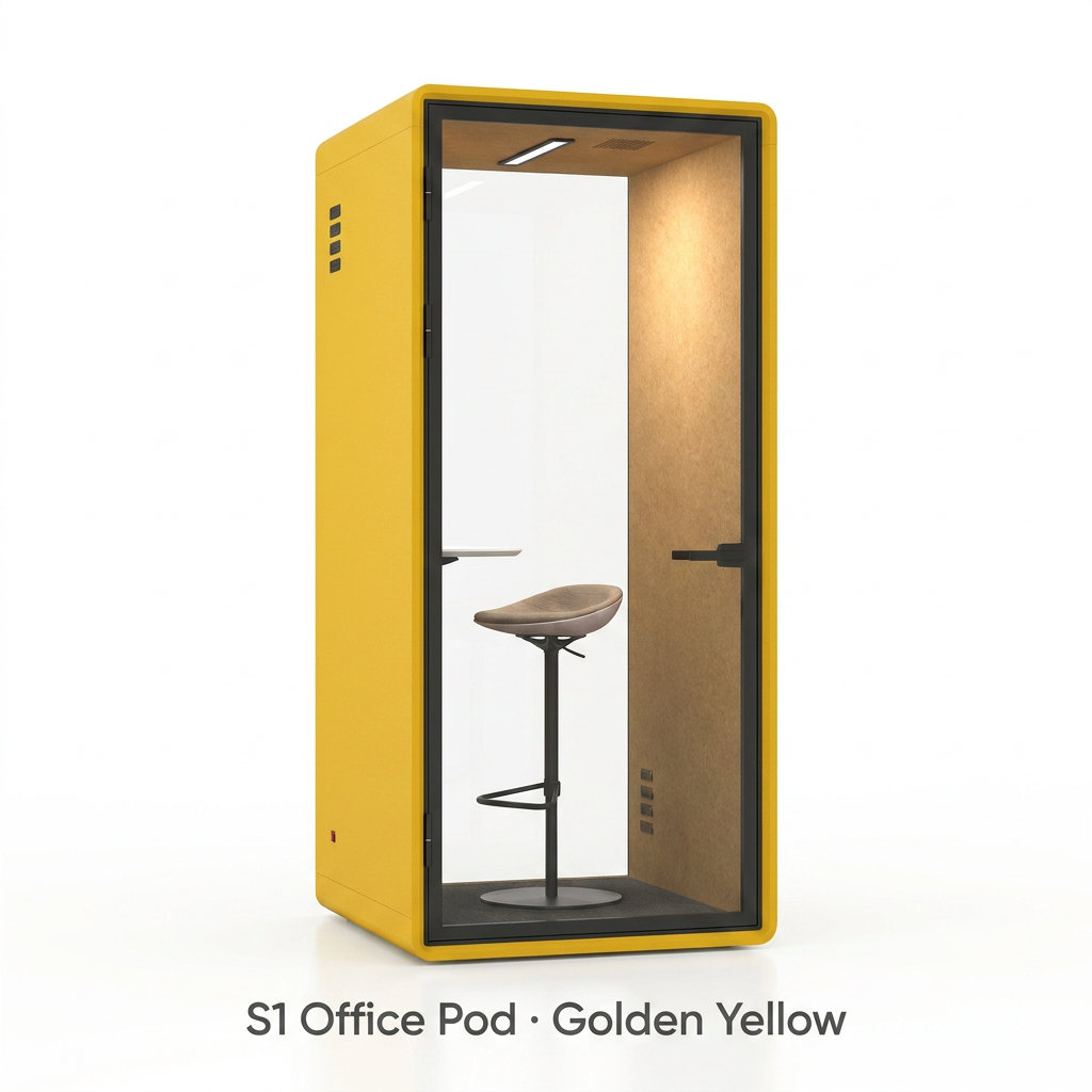 Cabine de bureau insonorisée pour 1 personne - Acoustique 30dB - Jaune doré