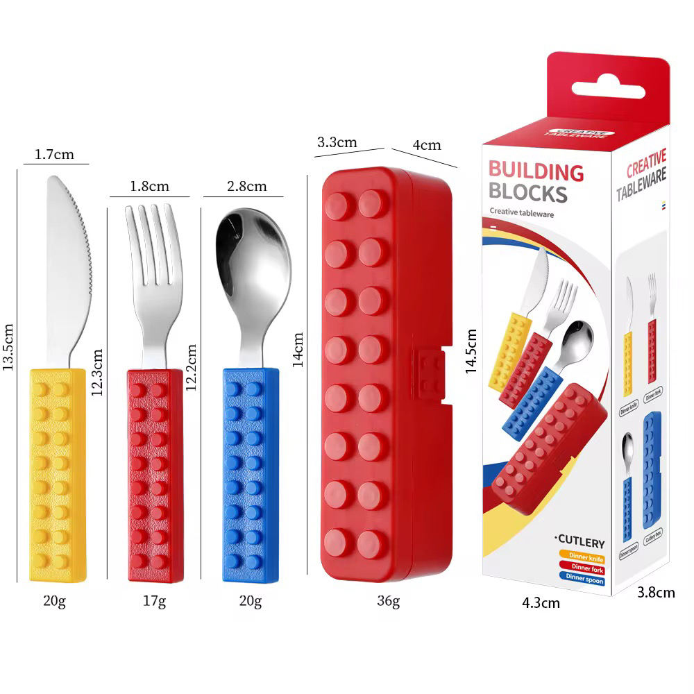 Couteau, fourchette, cuillère + boîte rouge (emballage de boîte de couleur)