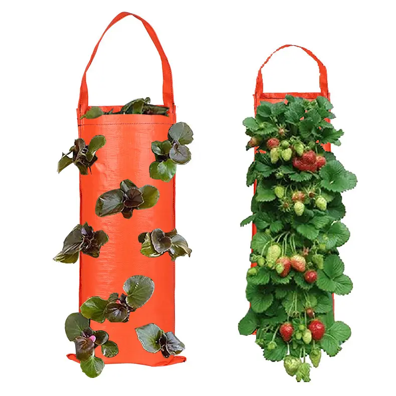 4/6 poches sac de jardinière suspendu avec poignées pliable fraise cultiver plantation sac suspendu solide tissu planteur fleurs plantes
