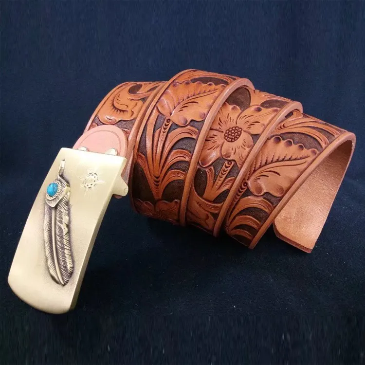 Cinturón de cuero genuino para hombre, Correa clásica de cuero de vaca con logotipo personalizado, hecha a mano, famosa marca, para montar a caballo