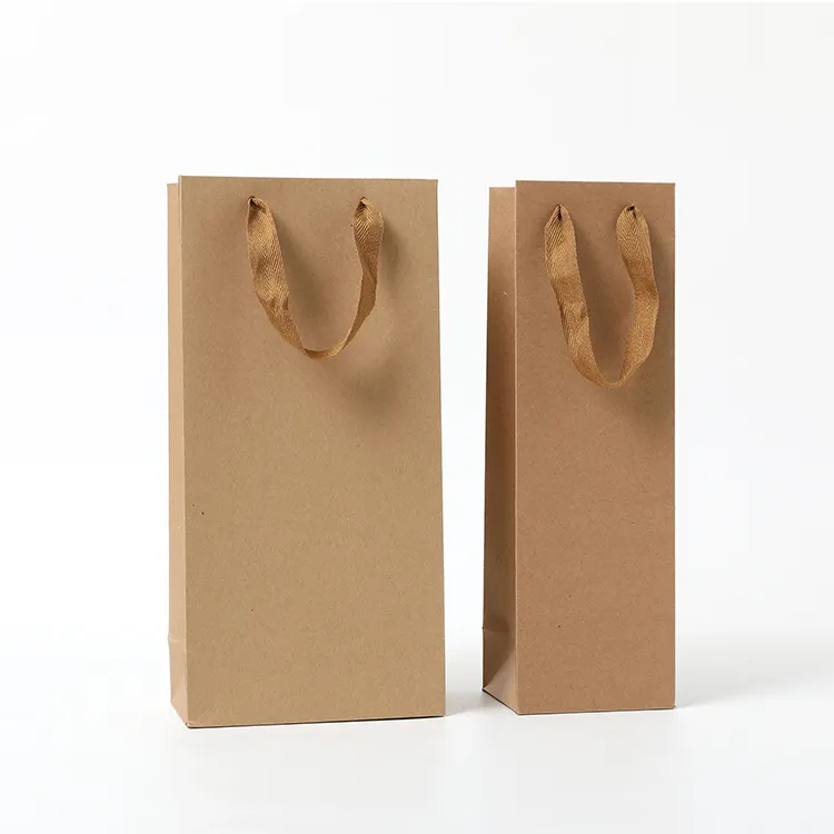 Cheap Customized Printed Bottle Gift Carry Packaging Wholesale Paper Wine Bags