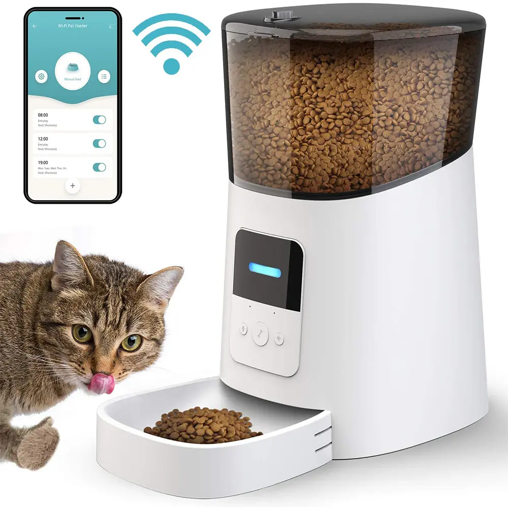 Alimentador inteligente com wi-fi 6L, máquina automática para comida de animais de estimação, material ABS para cães e gatos, carregado com fonte de energia, produto de grande venda