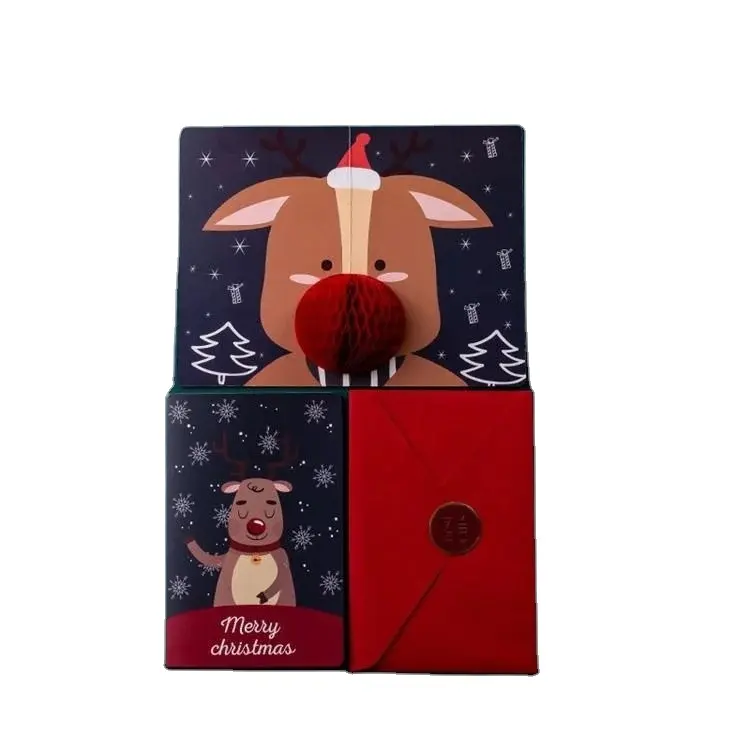 3D Santa pupazzo di neve albero di natale biglietto di auguri con busta festa invito regalo anno nuovo carta a nido d'ape cartolina