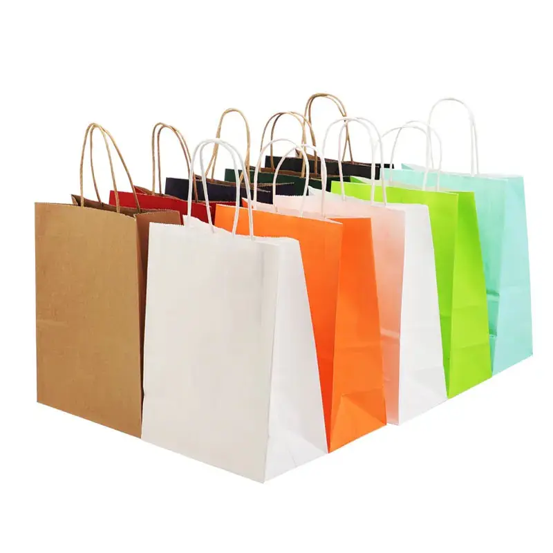 High Quality Biodegradable Supermarket Grocery Vegetable Packing Tote Kraft Paper Bag For Shopping Gift Bags with Handles