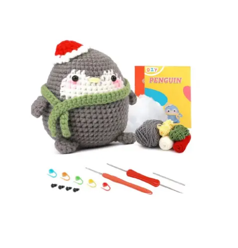 Crochet Kit with Crochet Hooks Yarn Step-by-Step Instructions Video Crochet Set for Beginners Adults DIY Craft Art (Penguin)