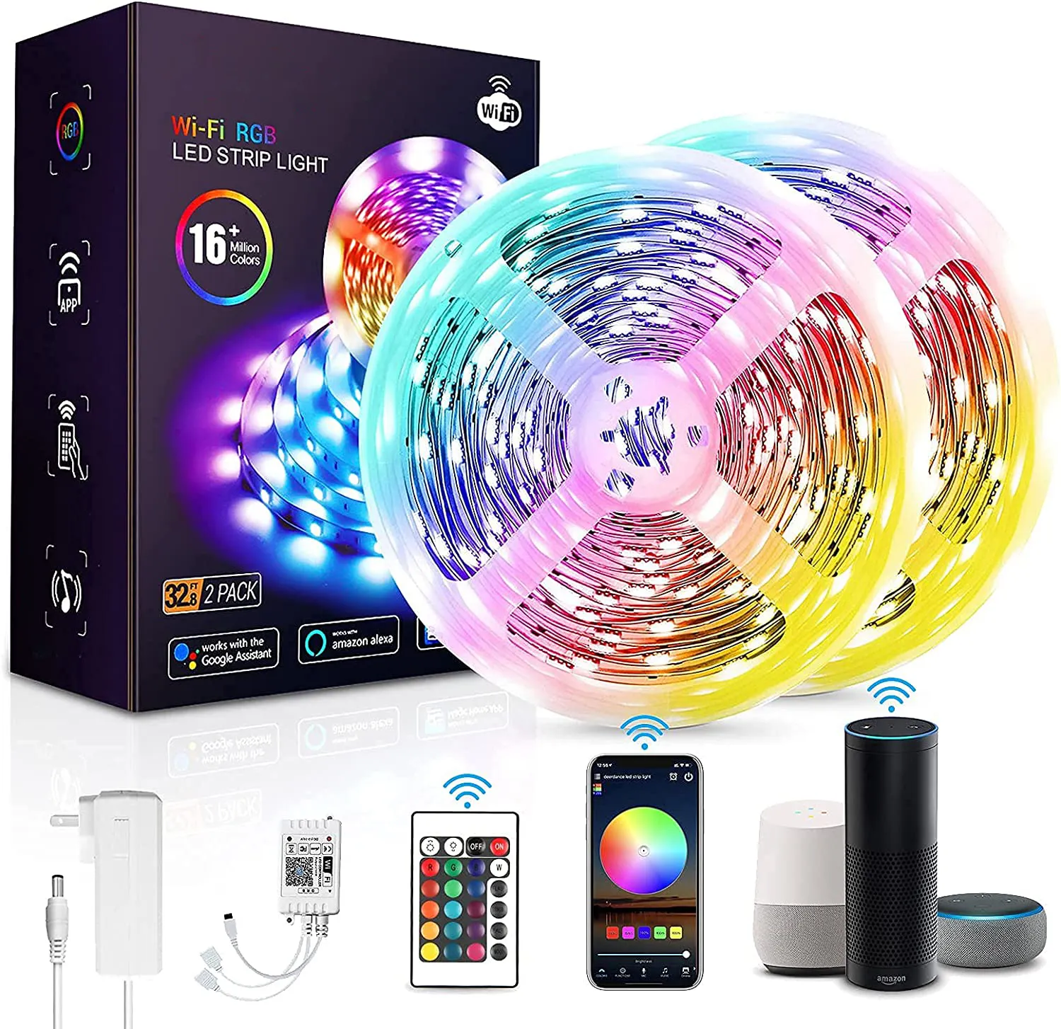 Bande lumineuse à LED, 5m, 10m, 15m, 20m, WiFi intelligent, contrôle par application TUYA 5050, bande lumineuse RGB avec télécommande pour la maison, la chambre à coucher, la cuisine, le plafond de la télévision