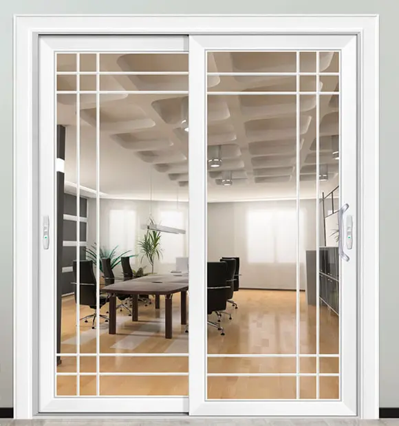 Porta interna moderna moderna in legno massello con porta scorrevole a battente temperata con finitura Venneer in legno vetro