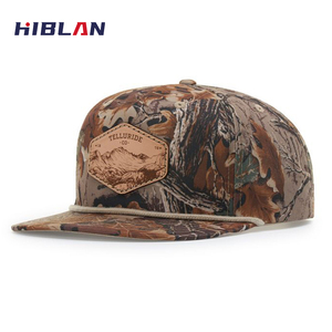 Richardson 256 Camo Snapback Flat Brim Rope Baseball Cap Custom <strong>With</strong> Embroidered Logo and Drawstring Leather <strong>Patch</strong> Rubber Logo - Product Image 1