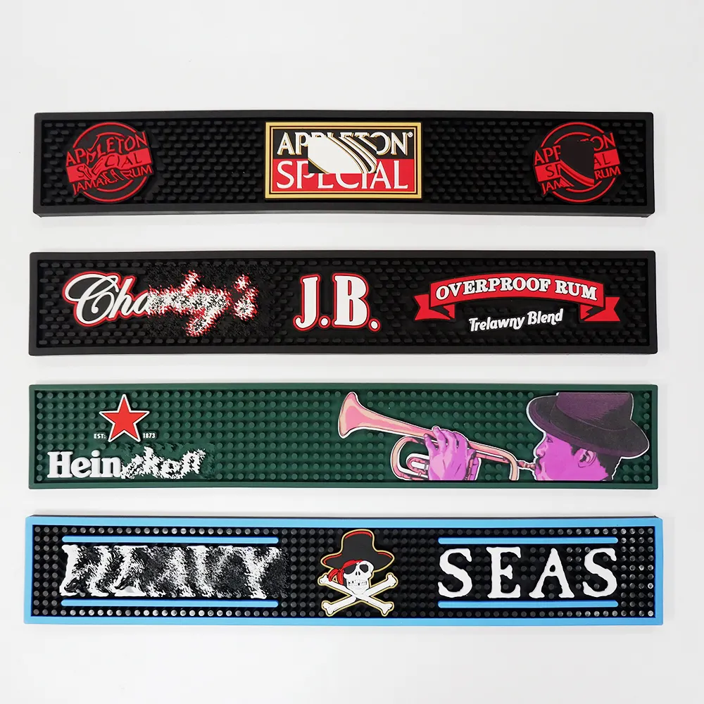 OEM Wholesale PVC Bar Runner Custom 3D Embossing LOGO Beer Drip Rubber Mat Spill Rail PVC Bar Mat