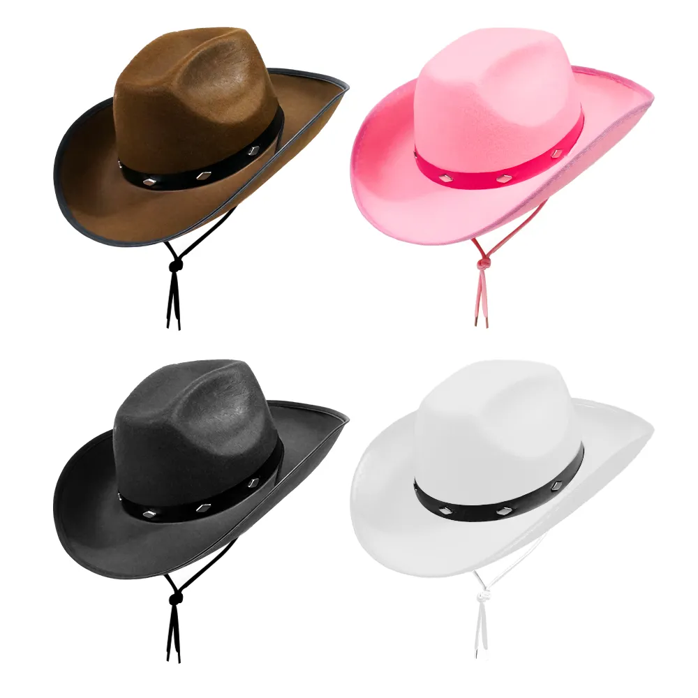 Princesa Fedoras Lã Outdoor aba larga estilo ocidental Cowboy Cowgirl Hat