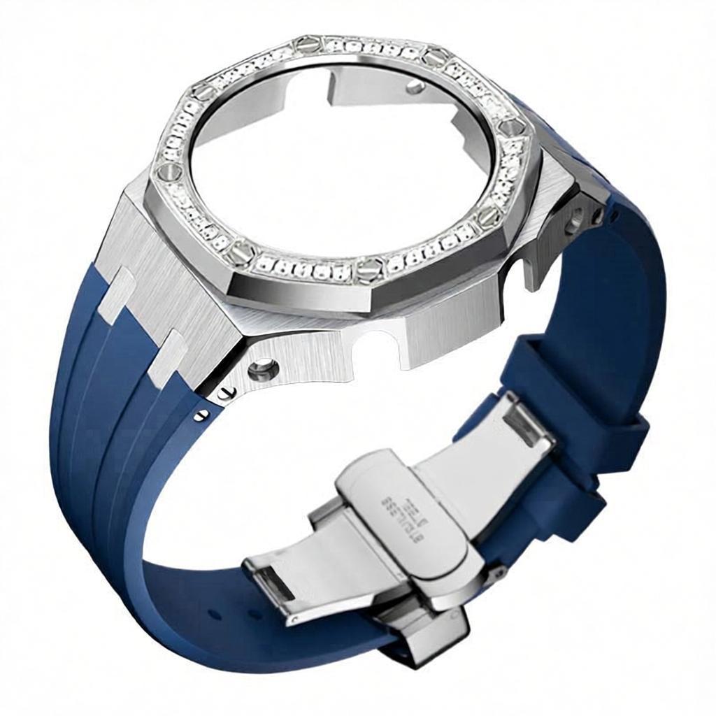Bracelet en silicone bleu avec boîtier en diamant