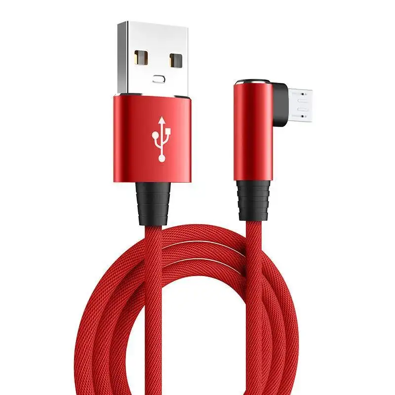 Adaptateur de chargeur de synchronisation de données OTG, en Nylon tressé rouge bleu USB A à Angle droit en forme de L Micro USB 1.5m