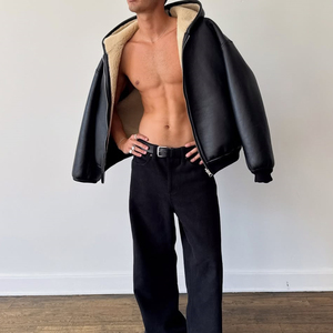 Mùa Đông Nhà Sản Xuất Tùy Chỉnh Mens Heavyweight Dày Lông Cừu Có Thể Đảo Ngược Dây Kéo Giả Da Sherpa Áo Khoác Với Mui Xe Cho Nam Giới - Product Image 2