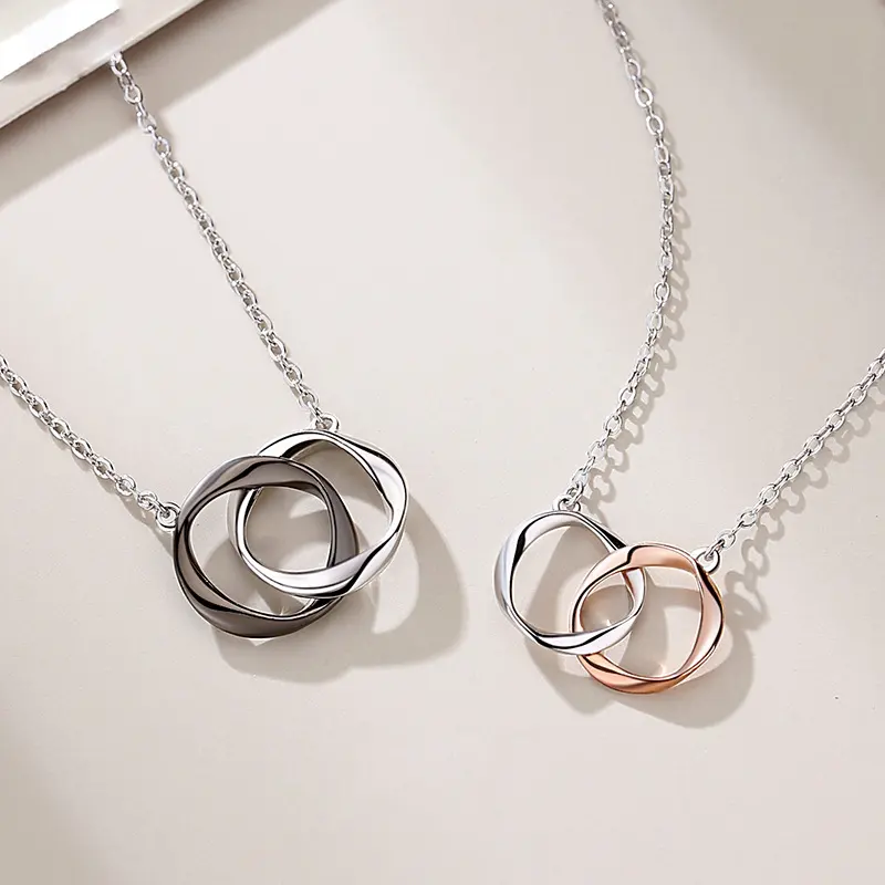 Coppia di VANA Double Mobius 925 pendenti in argento Sterling due in due catene collane di san valentino accessori per gioielli regalo