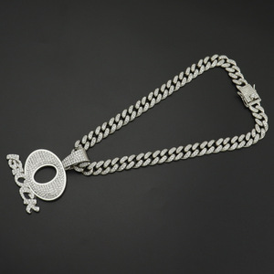 Hip Hop Oblock Letter Pendant Necklace Trendy Link <strong>Chain</strong> with Gold Plated Zinc Alloy Beads &amp; Diamond Butterfly Shape Gift - Product Image 5