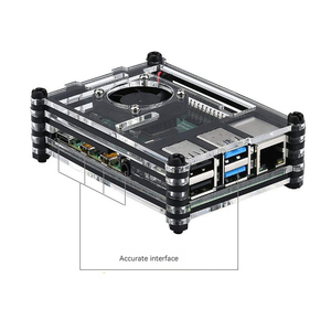 Чехол Raspberry Pi 4B, 9-слойный акриловый чехол, прозрачный черный контрастный корпус + охлаждающий вентилятор + охлаждающий ребро - Product Image 1