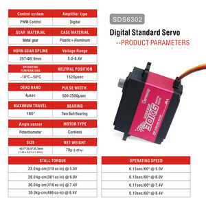 <span class=keywords><strong>Servo</strong></span> numérique sans balais SDS6302 HV 30KG à couple élevé 8.4V 0.10sec étanche IP67 pour voiture et avion 1/8 1/10 en métal - Product Image 2