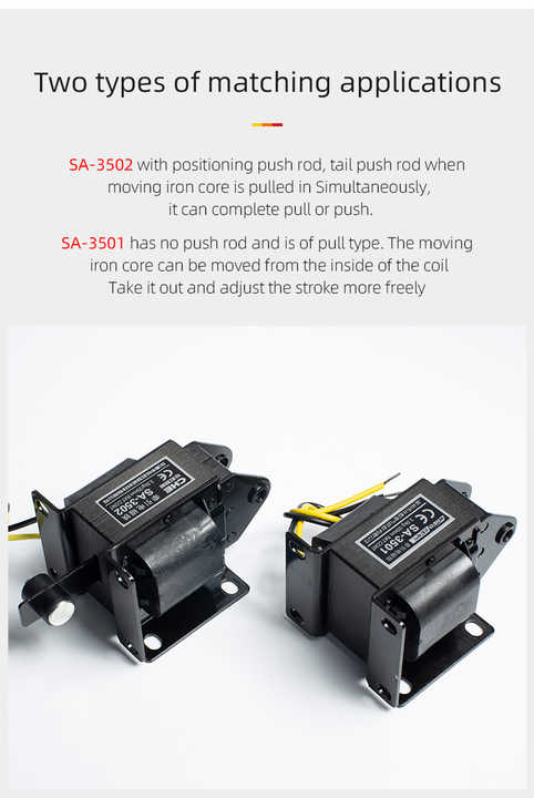 SA-3502 Attractive kraft 3kgf 29.4N Stroke 20mm Rated betriebs frequenz 720 mal/stunde CE markiert AC Push Pull Solenoid