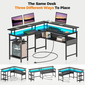 Escritorio de juegos en forma de L reversible con soporte para monitor Escritorio de computadora con puerto USB y gancho