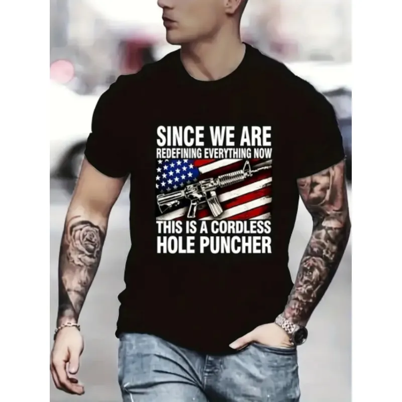 T-shirt grafica da uomo con stampa bandiera americana e Slogan per l'estate, t-shirt Vintage nere per ragazzi pour hommes