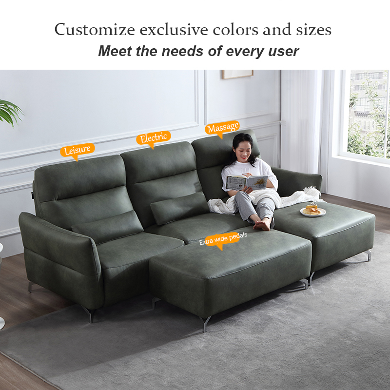 Fabric  L shape power recliner sofa  with ottoman and USB charging port for living room use