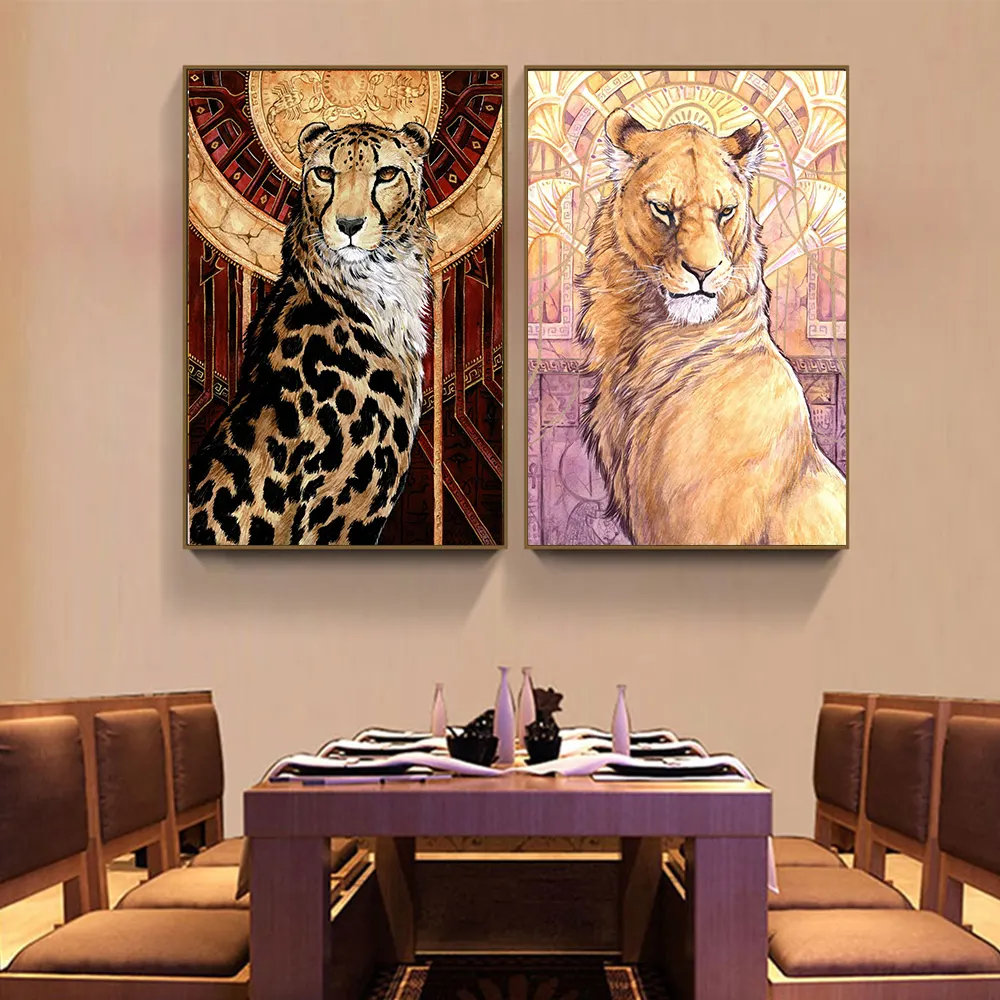 Animal moderno Noble leopardo León impresiones pared arte imágenes impresiones póster lienzo pintura para sala de estar dormitorio decoración del hogar