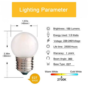 G40 Frosted Glass Globe LED Filament Bulbs 1W 2700K 6000K E26 E27 LED BulbLight for Outdoor Backyard Drop <strong>Light</strong> Decoration - Product Image 2