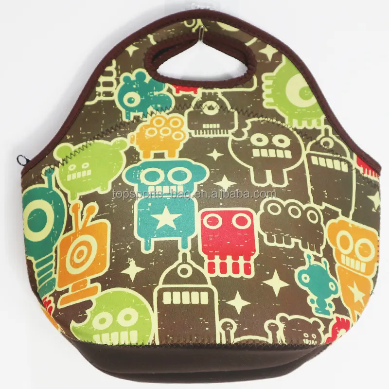 Fancy Pattern Kids Zipper Thermal Neoprene Lunch Bag Reusable Neoprene Picnic Bag