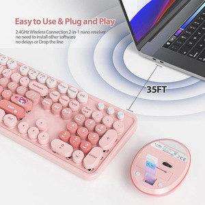 紫かわいい人間工学に基づいたキーボードとマウスワイヤレスレトロタイプライターキーボード2.4GHzフルサイズキーボードWindows PC用 - Product Image 3