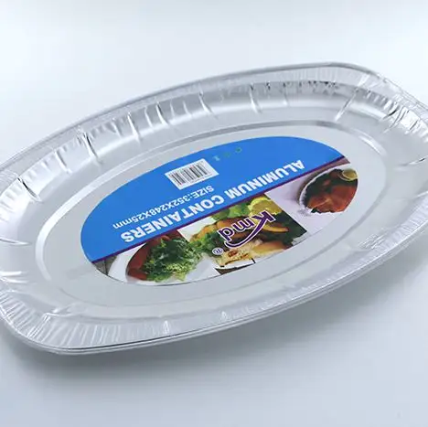 Plato de aluminio ovalado desechable para servir alimentos, 14 pulgadas