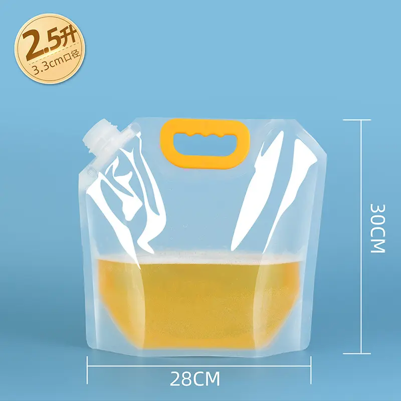 Saco de plástico transparente para bebidas, suco/água/líquido, shampoo, loção para cuidados com a pele, saco descartável com bico, recarga, atacado