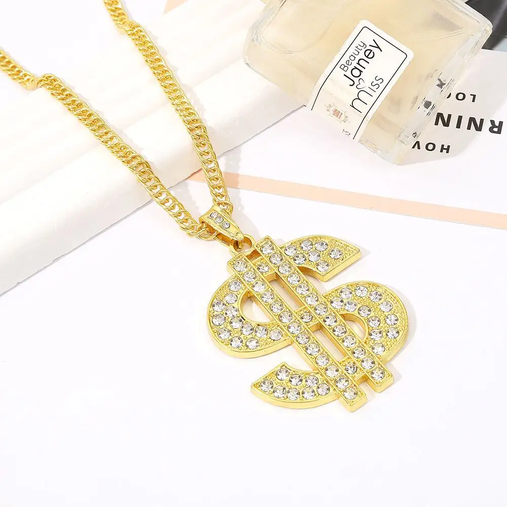 Europe and the United States cross-border jewelry retro hip hop gold chain dollar symbol necklace men and women dollar symbol di