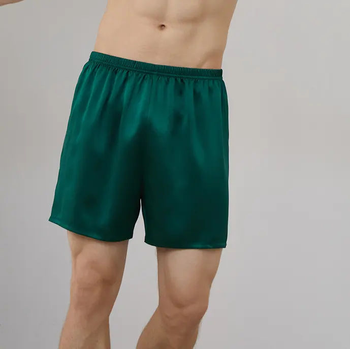 Cueca boxer masculina, sem costura respirável de seda seda