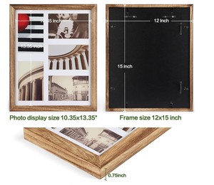 11x14額縁、本物のガラス付きフォトフレーム、無垢材の素朴な額縁5つの4x6写真または11x14写真ディスプレイ - Product Image 4