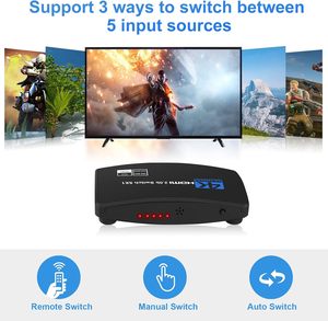 Divisor HDMI con control remoto Caja selectora de conmutador de 5 puertos Soporte 3D CEC HDR HDCP2.2 Interruptor HDMI 5 en 1 Salida 4K60Hz - Product Image 4