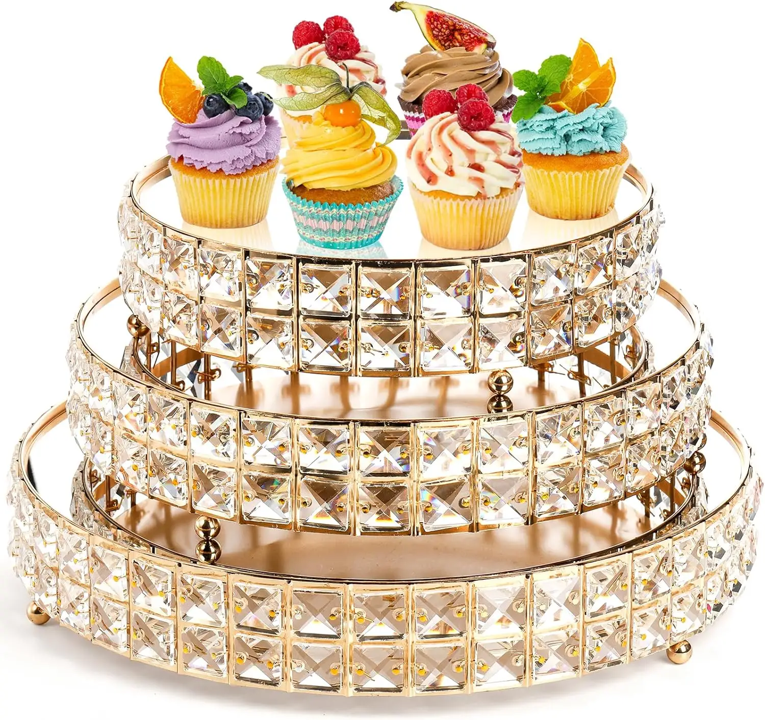 Présentoir de table rond en or pour gâteau de mariage, plateau supérieur en perles de cristal brillantes, présentoir de table à dessert pour les fêtes