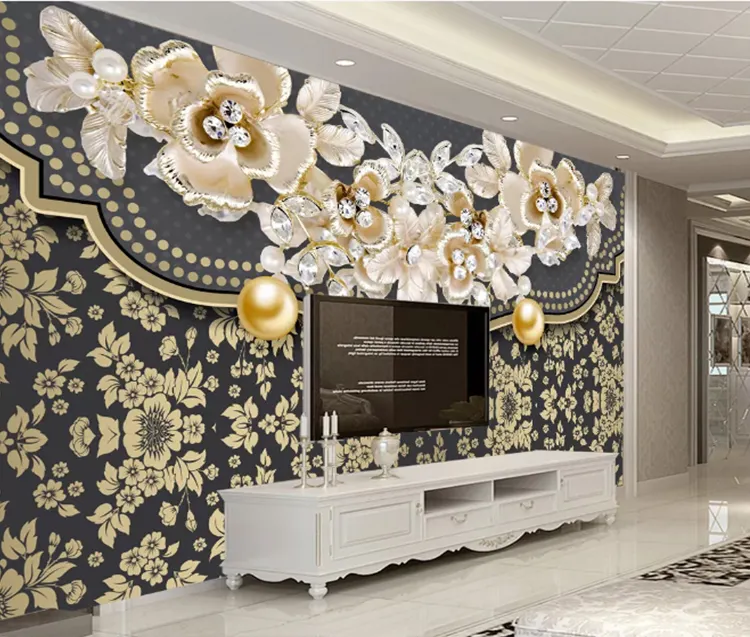 الملكي الفاخرة جدارية خلفيات 3d الأوروبية مجوهرات زهرة ورق جدران منزلية