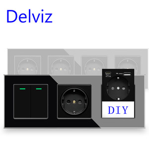 Delviz水晶玻璃面板，USB C快速充电插座电插头双插座壁灯开关，EU 16A电源墙壁USB插座