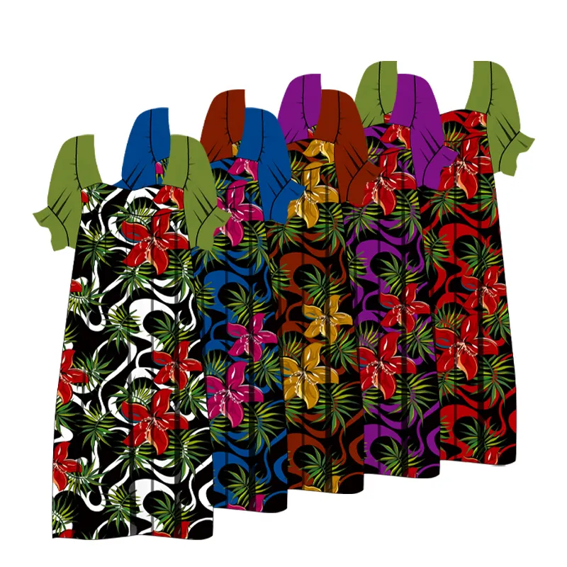 Großhandel Polyester/Baumwolle Print Kurzarm Kleid Polynesian Hawaii Custom ized On Demand Langes Kleid Dame Kleid