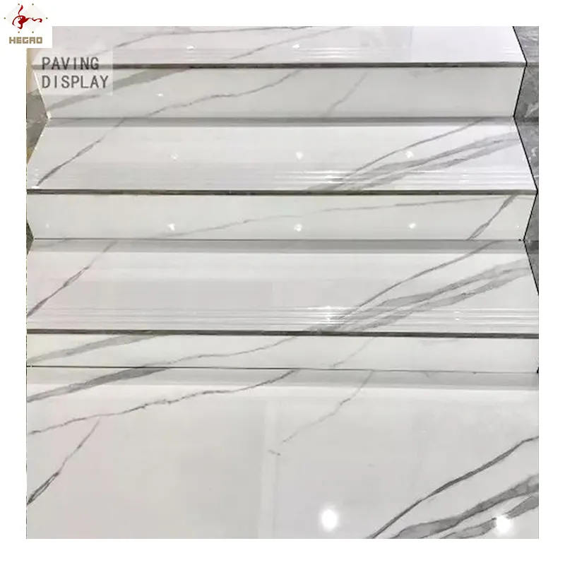 Foshan Hot Selling interior step tiles stair Anti-slip white marble porcelain tiles
