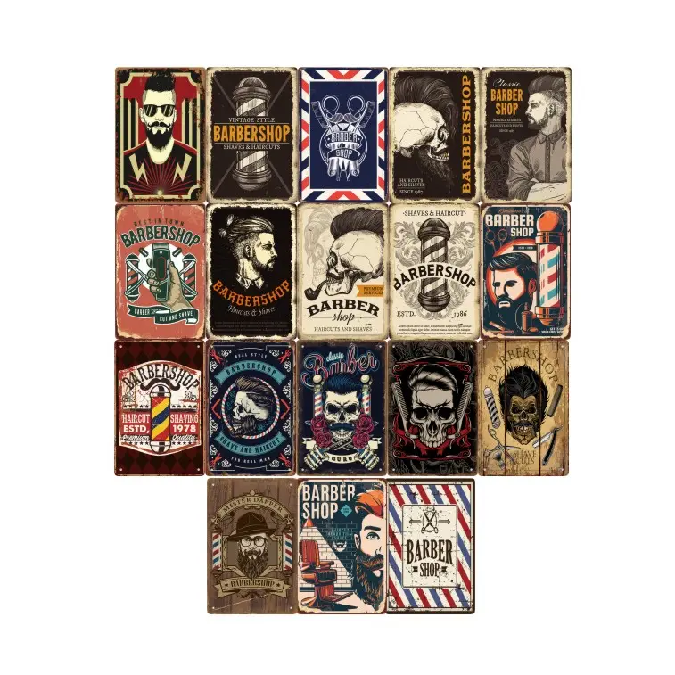 Carteles de hojalata Vintage para barbería, placa decorativa de gran tamaño personalizada para peluquería, carteles de Metal Retro para barbería