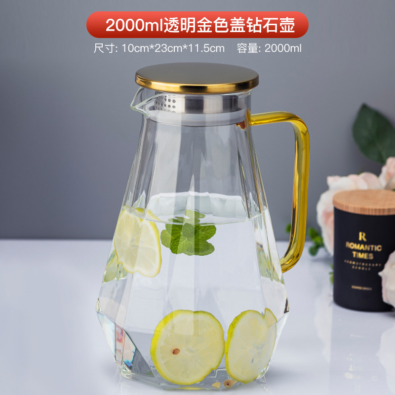2L Clear Diamond Teapot with Gold Lid