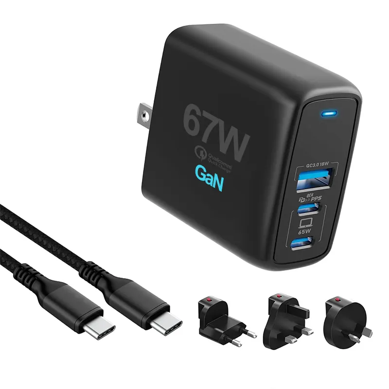 Gran oferta UE EE. UU. Reino Unido Adaptador de corriente Fábrica Pd 65W Gan Cargador rápido Usb Tipo C Usb C Regleta de alimentación con Pd 65 Gan Cargador rápido